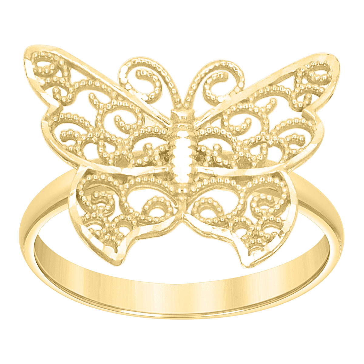 10K Yellow Gold Women Butterfly Fashion Ring