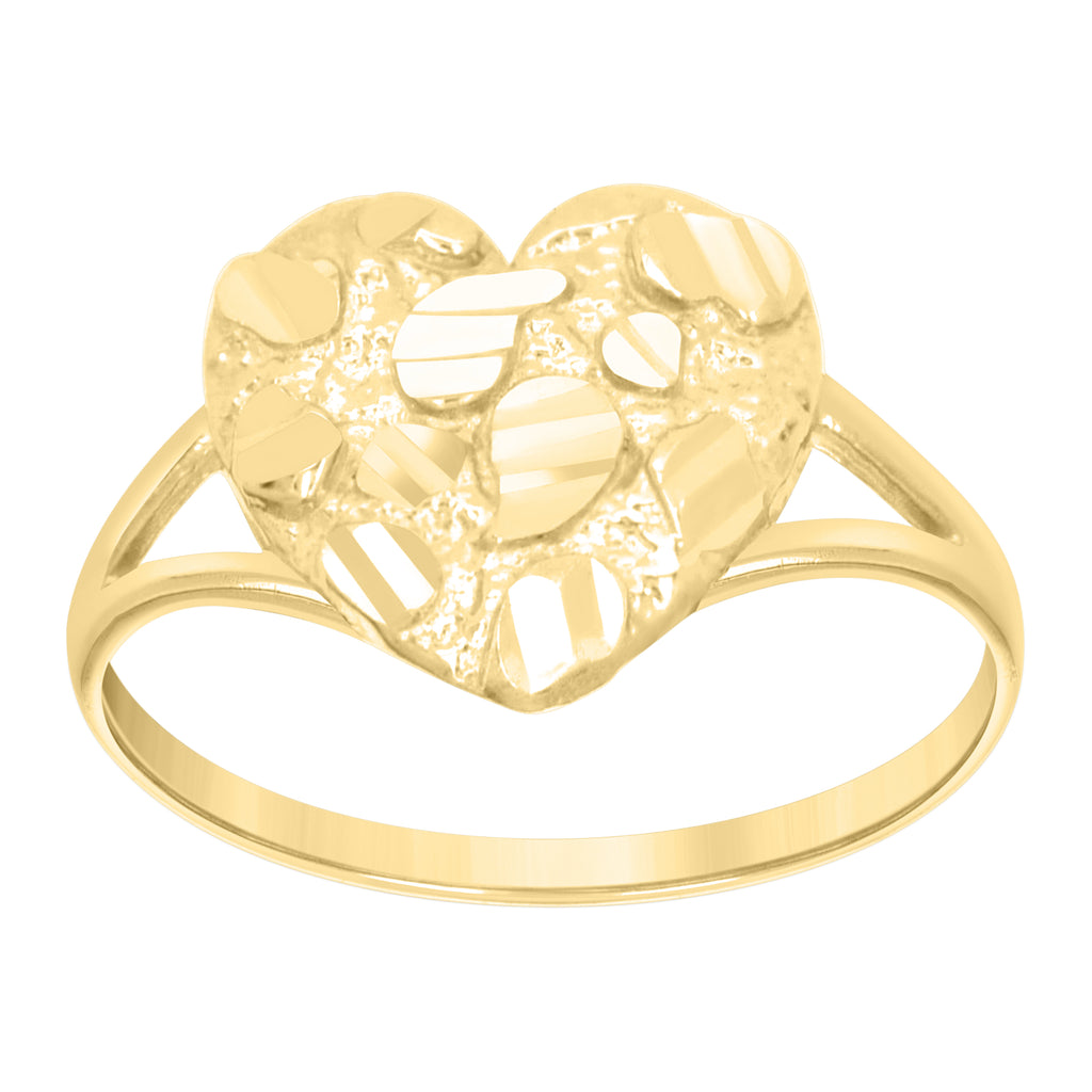 10K Yellow Gold Womens Diamond-Cut Nugget Heart Ring