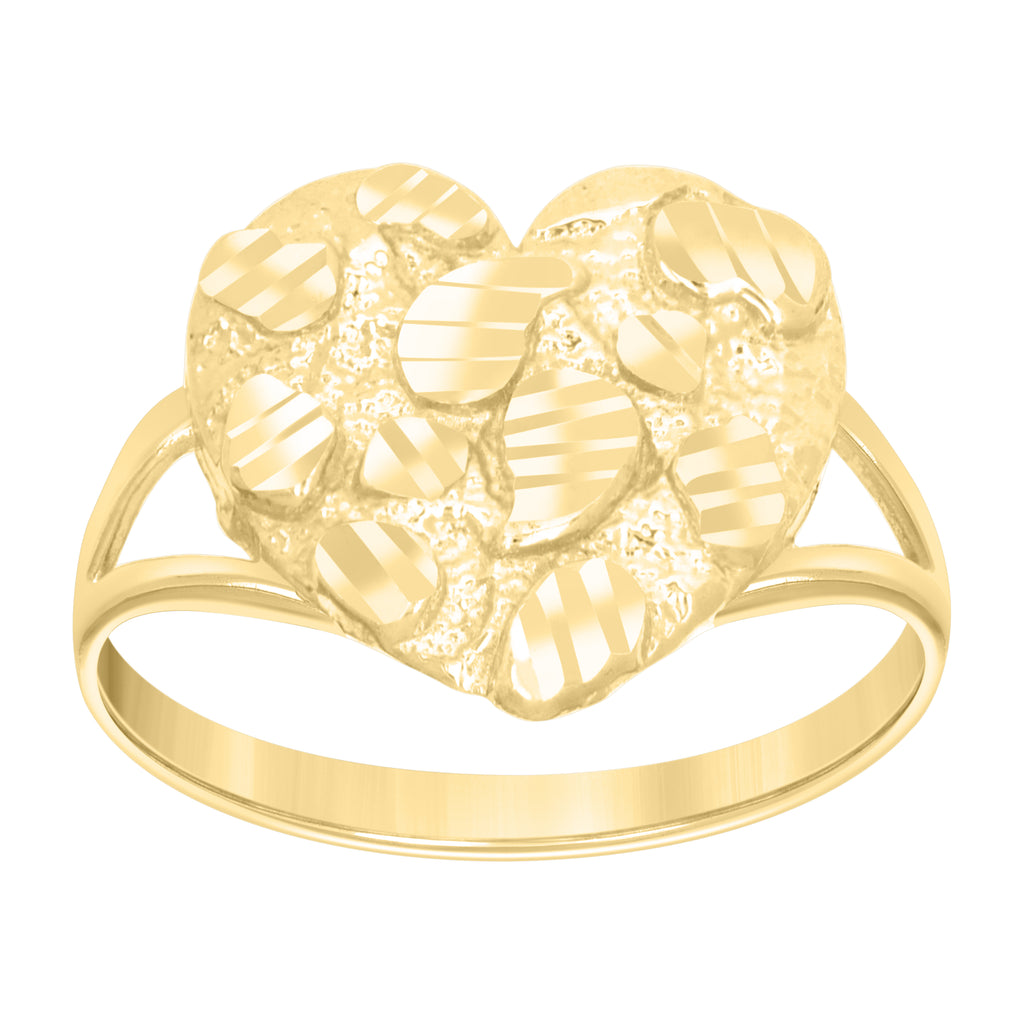 10K Yellow Gold Womens Diamond-Cut Nugget Heart Ring