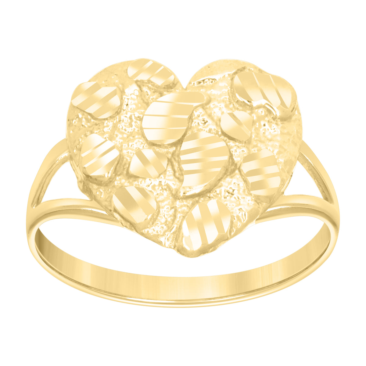 10K Yellow Gold Womens Diamond-Cut Nugget Heart Ring