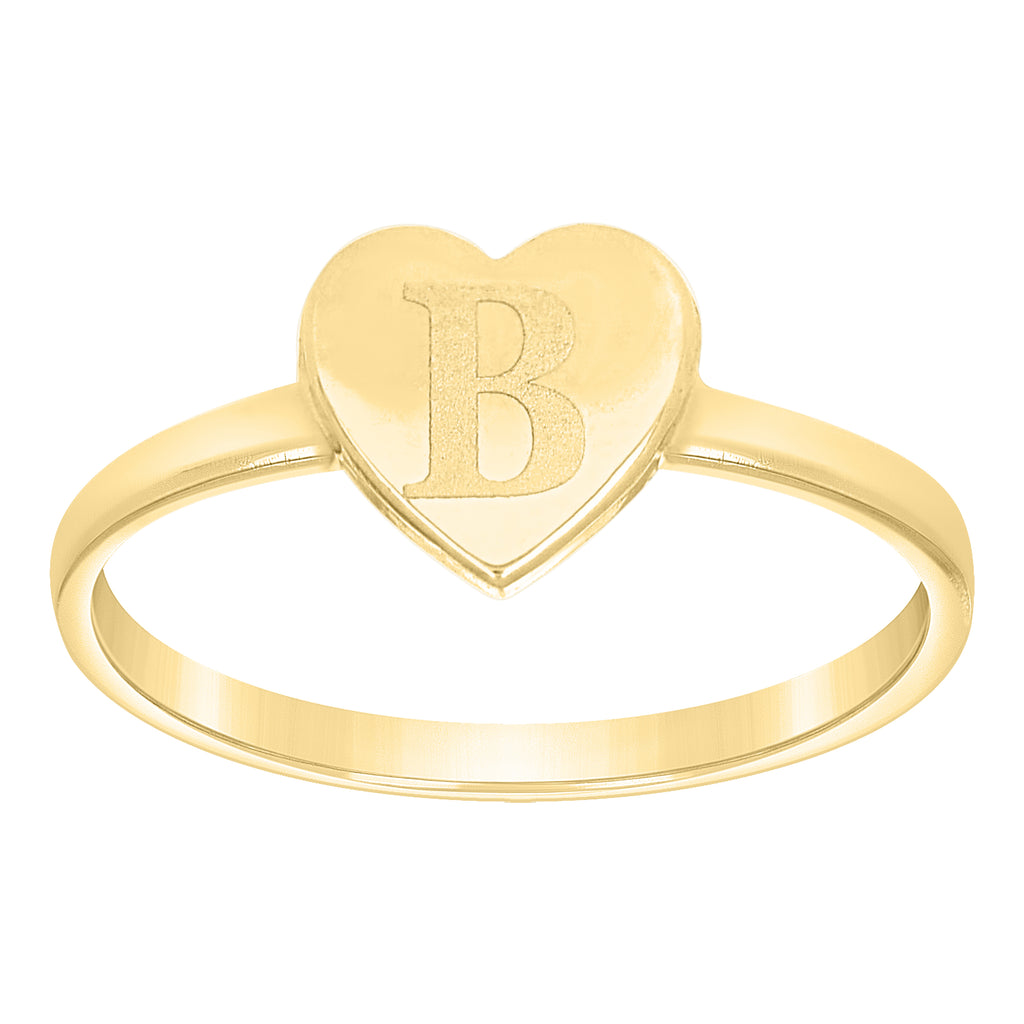 10K Yellow Gold Womens Heart Initial Alphabet B Ring
