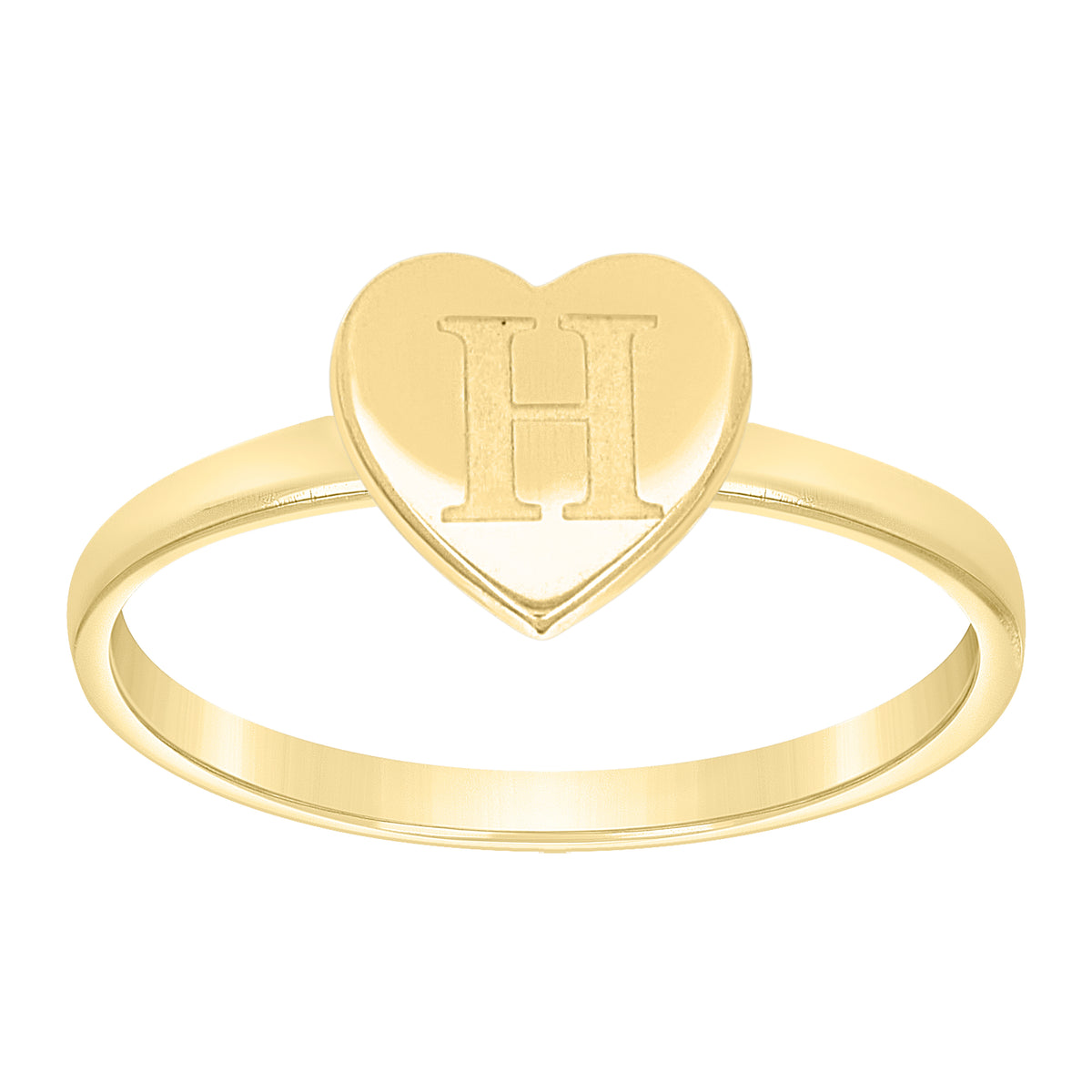 10K Yellow Gold Womens Heart Initial Alphabet H Ring