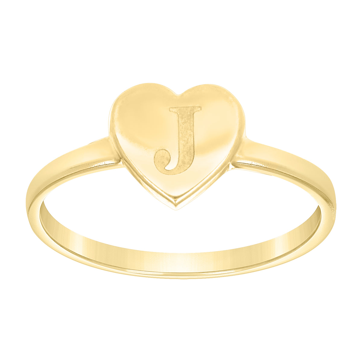 10K Yellow Gold Womens Heart Initial Alphabet J Ring