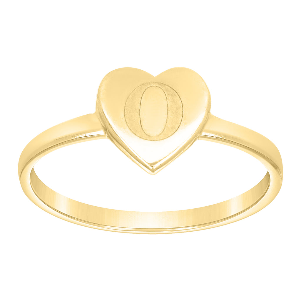10K Yellow Gold Womens Heart Initial Alphabet O Ring