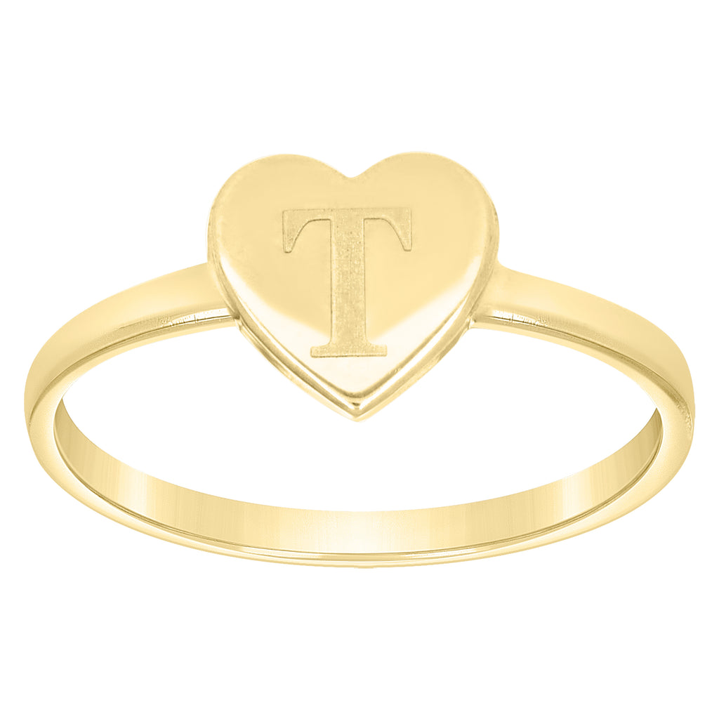 10K Yellow Gold Womens Heart Initial Alphabet T Ring