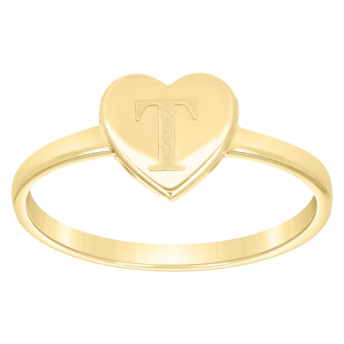 10K Yellow Gold Womens Heart Initial Alphabet T Ring