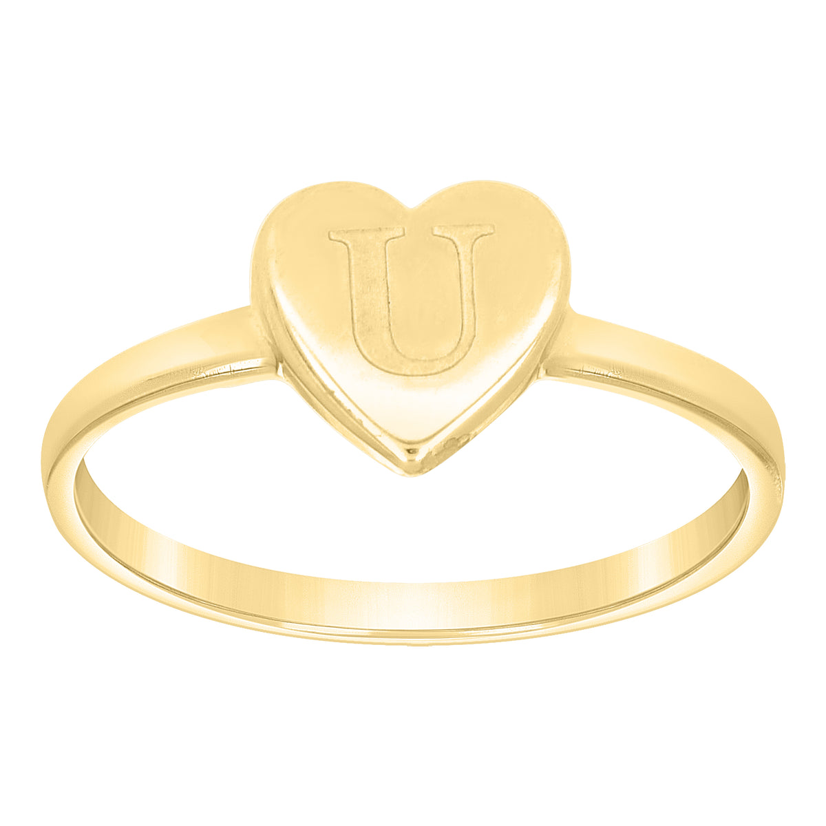 10K Yellow Gold Womens Heart Initial Alphabet U Ring