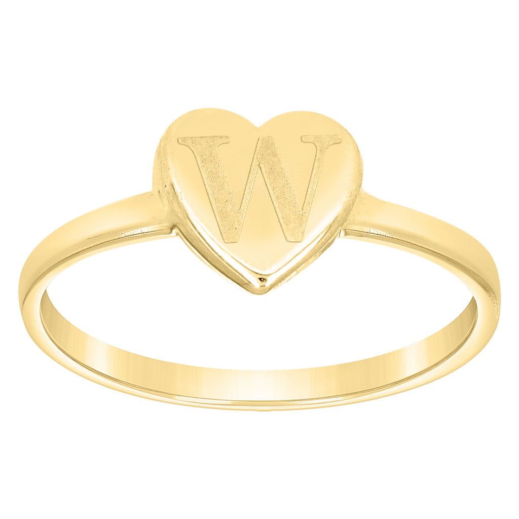 10K Yellow Gold Womens Heart Initial Alphabet W Ring