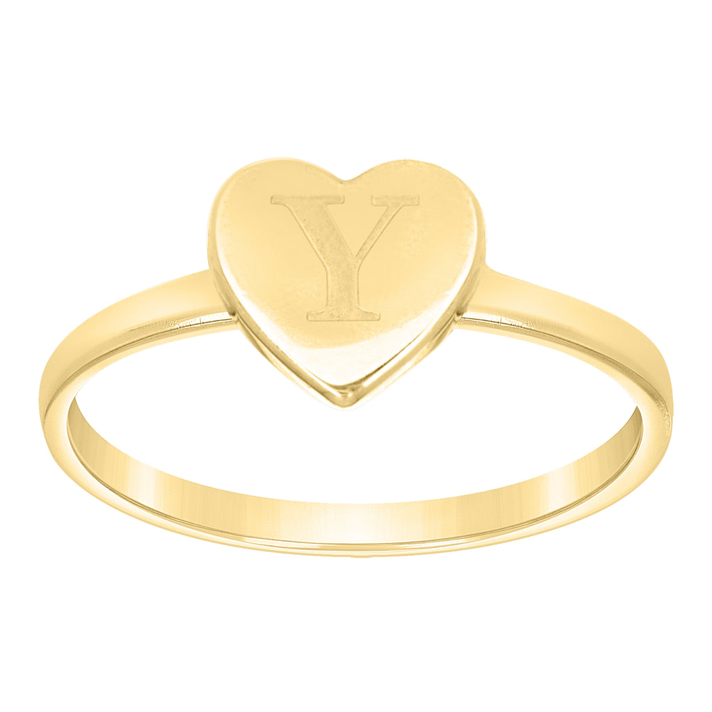 10K Yellow Gold Womens Heart Initial Alphabet Y Ring