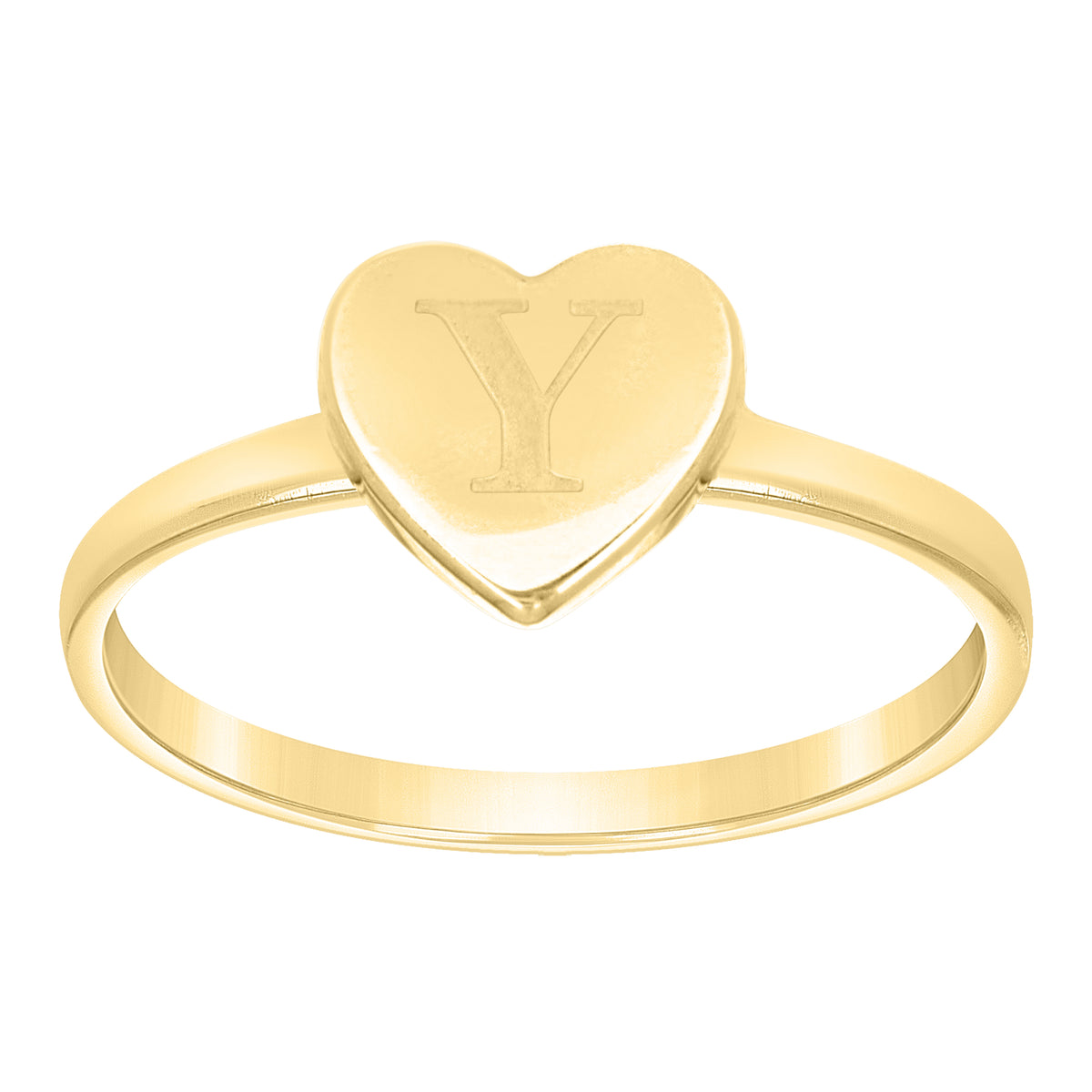 10K Yellow Gold Womens Heart Initial Alphabet Y Ring