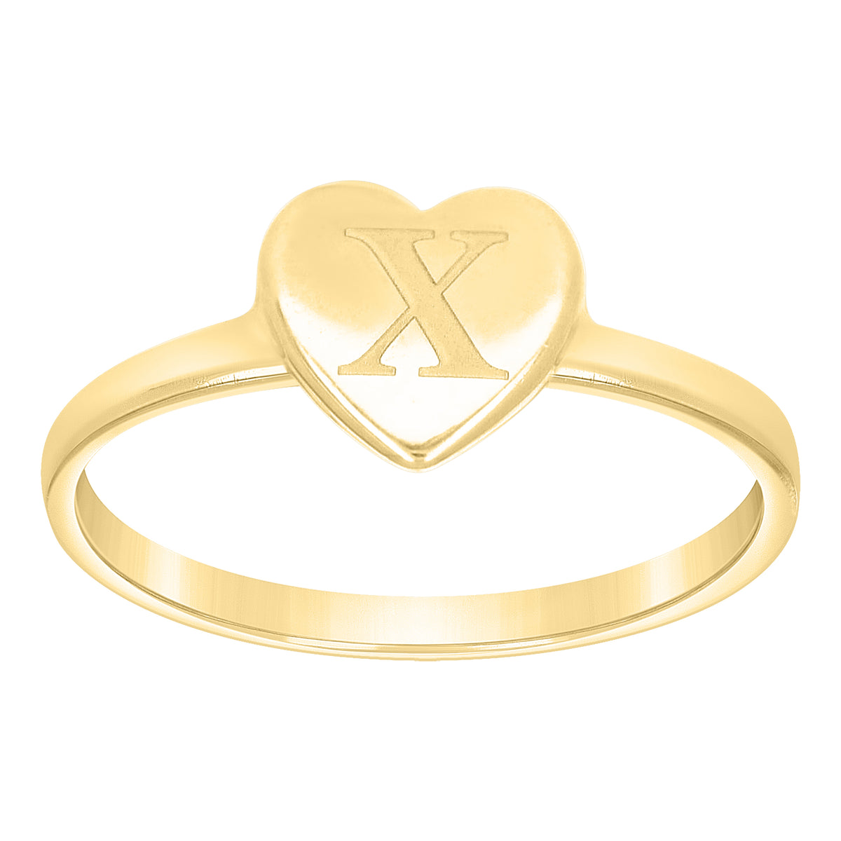 10K Yellow Gold Womens Heart Initial Alphabet X Ring