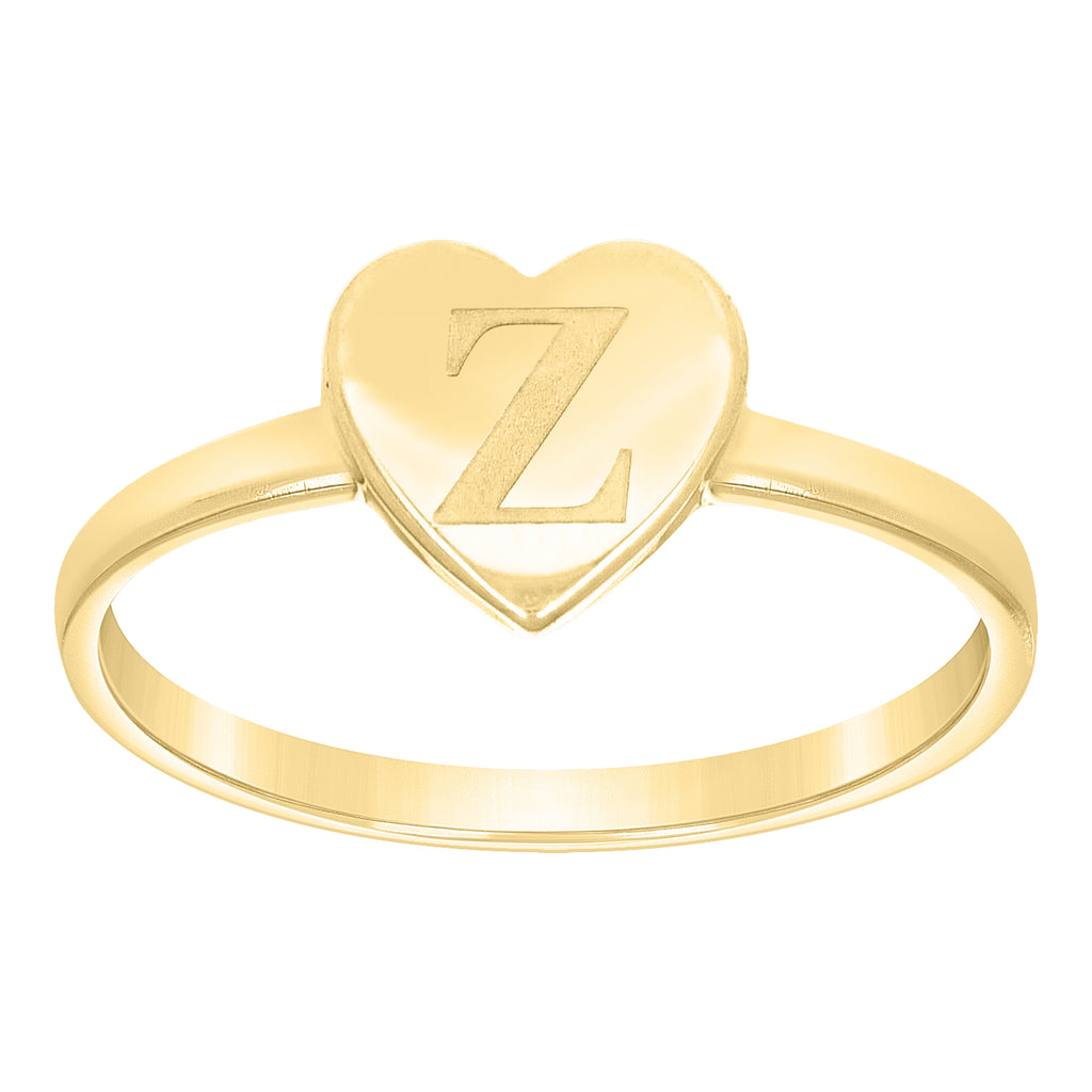 10K Yellow Gold Womens Heart Initial Alphabet Z Ring