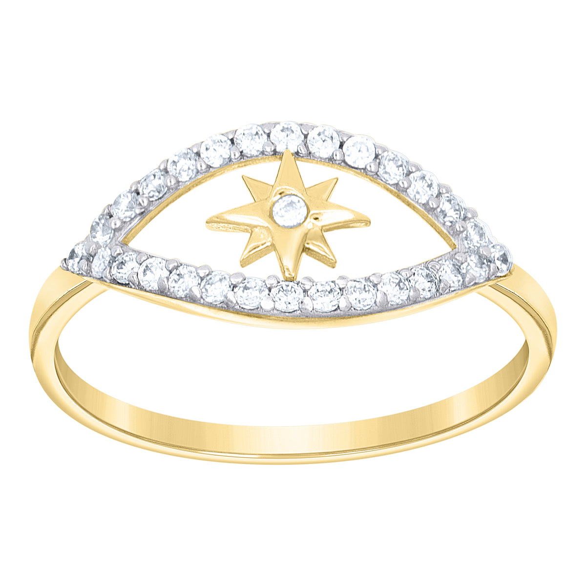 10K Two-tone Gold Women Cubic-Zirconia Evil Eye Good Luck Ring