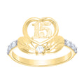 10K Two-tone Gold Women Cubic-Zirconia Heart 15 Quinceanera Ring