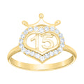 10K Yellow Gold Women Cubic-Zirconia Heart 15 Quinceanera Ring