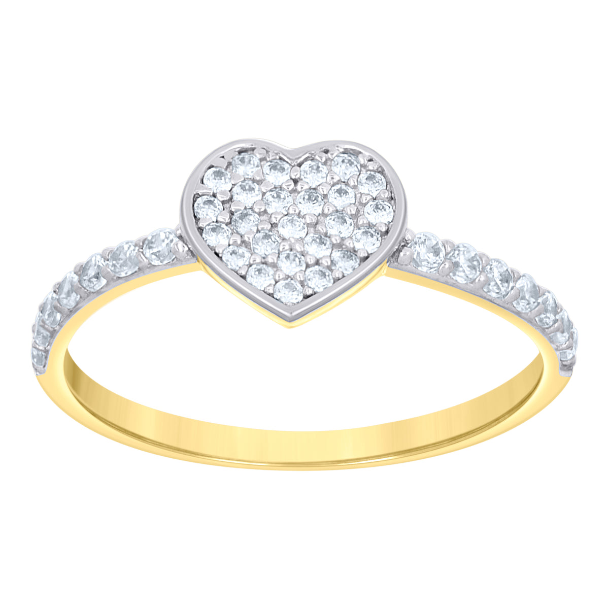 10K Two-tone Gold Women Cubic-Zirconia Heart Ring