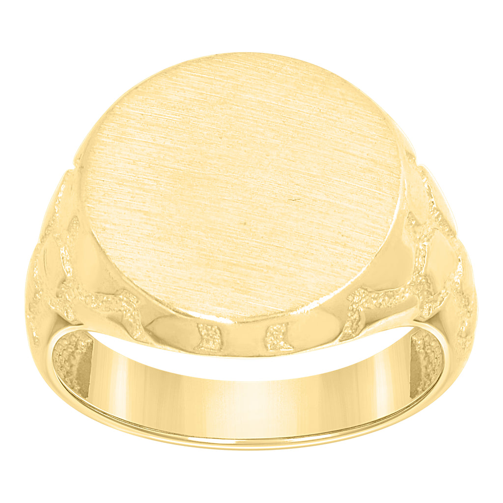 10K Yellow Gold Mens Round Head Signet Ring