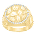 10K Yellow Gold Mens White Cubic-Zirconia Diamond-Cut Nugget Fashion Ring