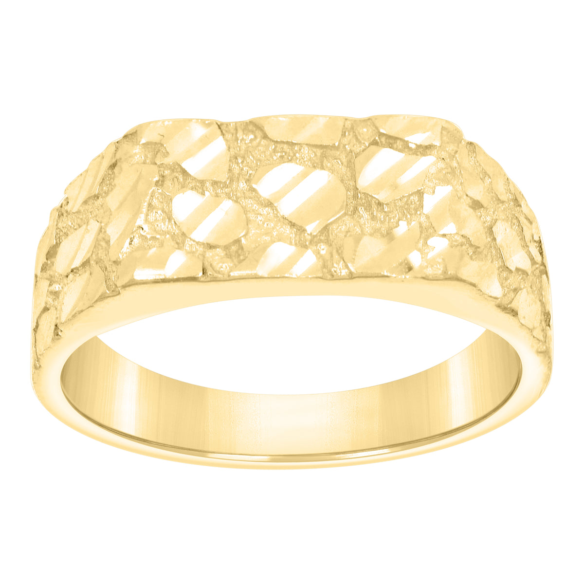 10K Yellow Gold Mens Diamond-Cut Square Head Nugget Fashion Ring