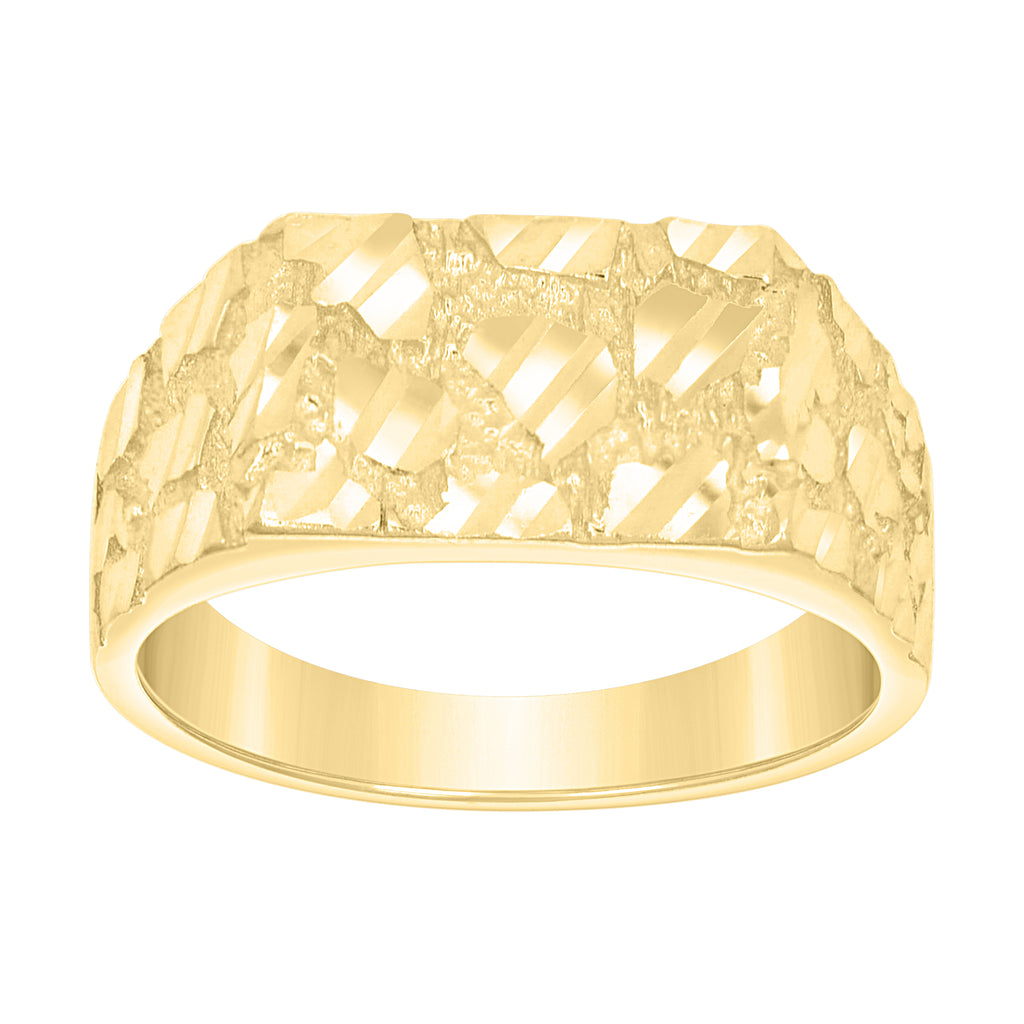 10K Yellow Gold Mens Diamond-Cut Square Head Nugget Fashion Ring