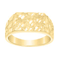 10K Yellow Gold Mens Diamond-Cut Square Head Nugget Fashion Ring