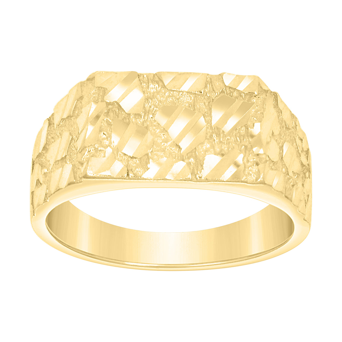 10K Yellow Gold Mens Diamond-Cut Square Head Nugget Fashion Ring
