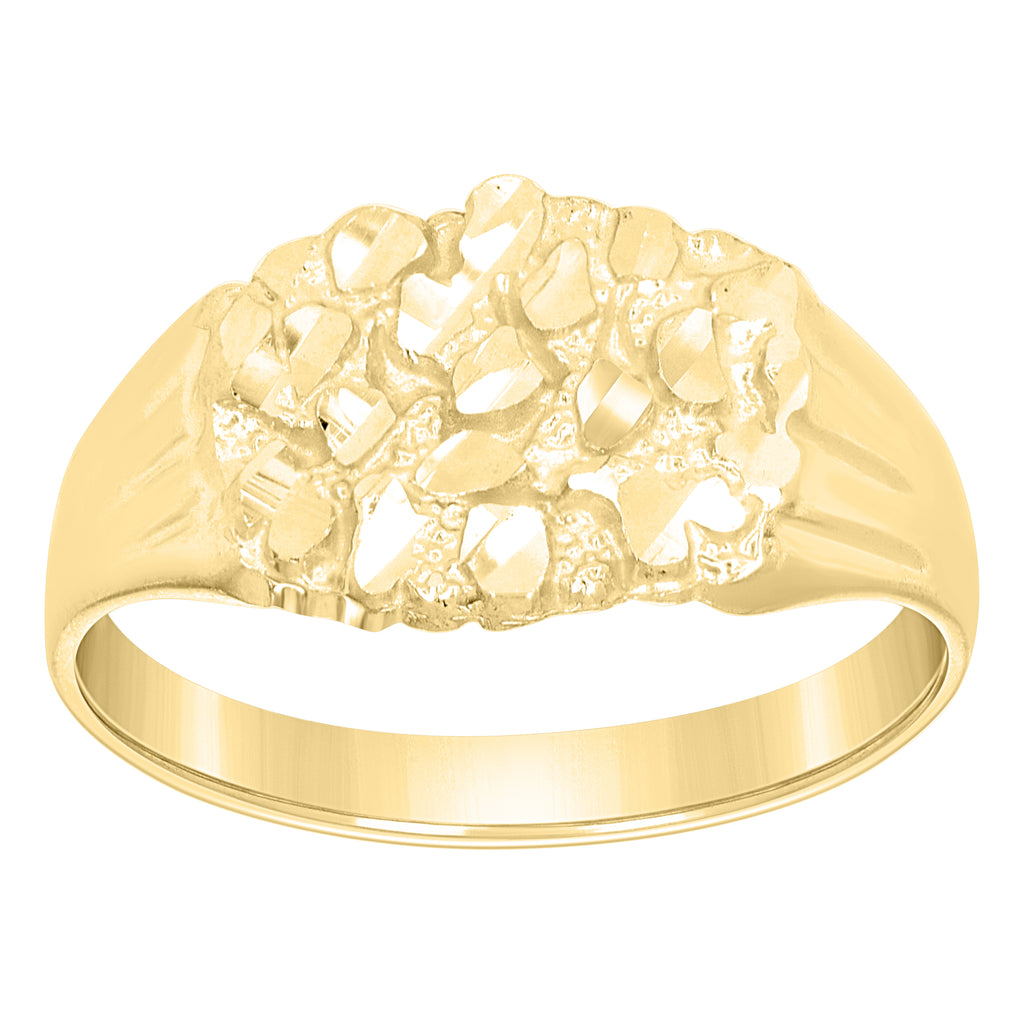 10K Yellow Gold Mens Diamond-Cut Nugget Fashion Ring