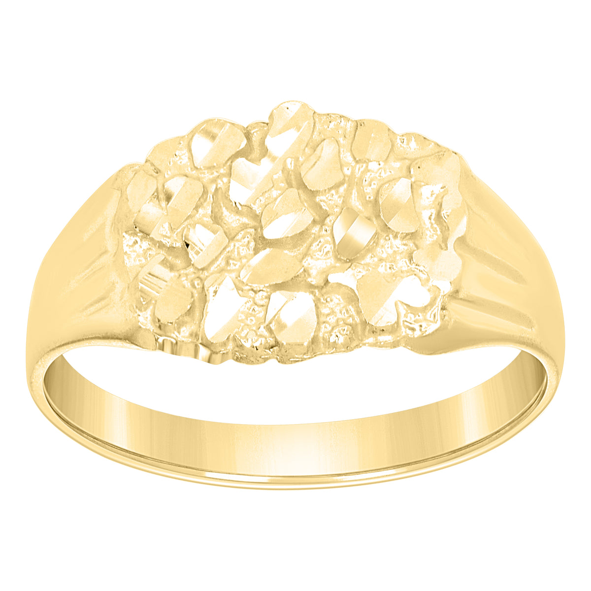 10K Yellow Gold Mens Diamond-Cut Nugget Fashion Ring