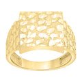 10K Yellow Gold Mens Diamond-Cut Square Head Nugget Fashion Ring