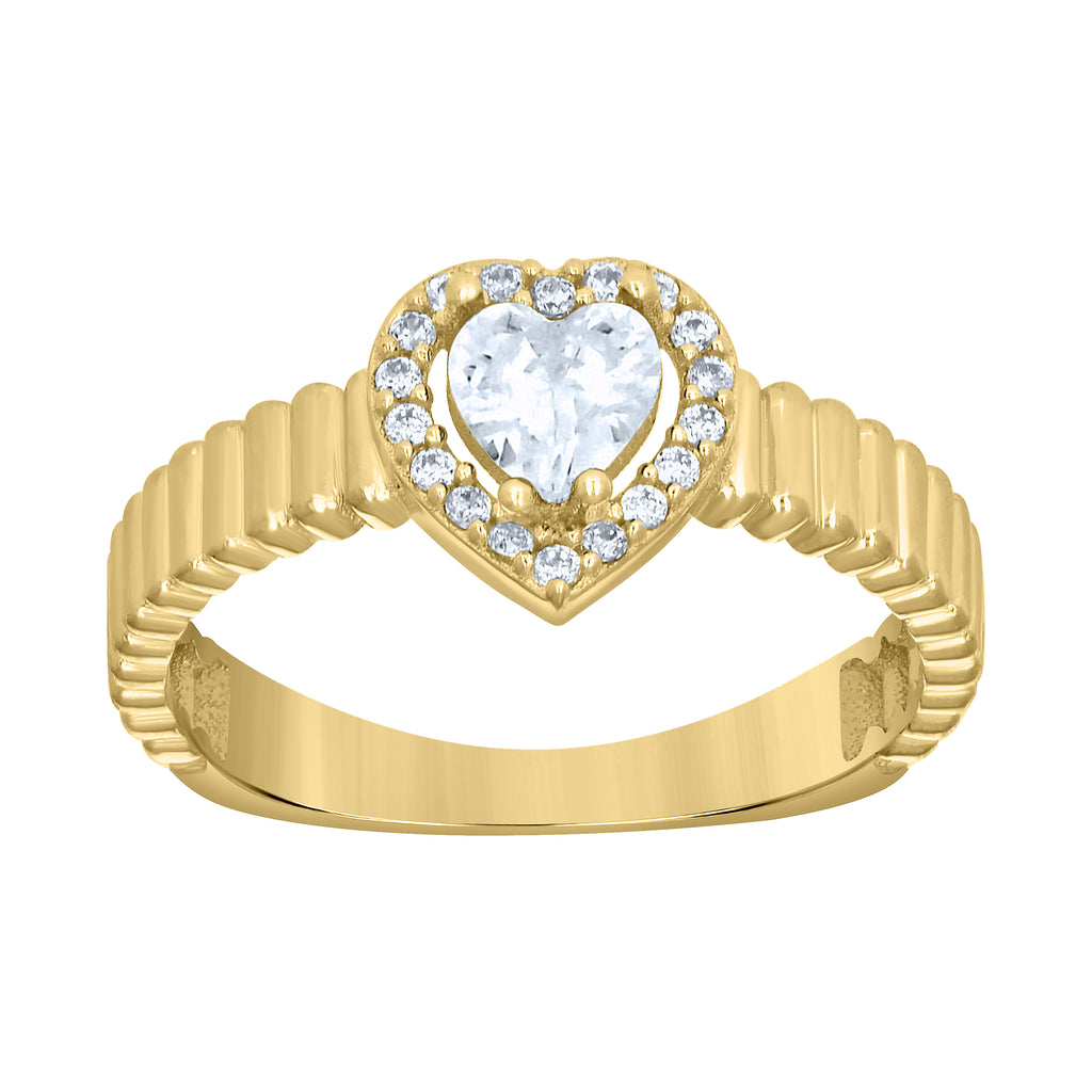 10K Yellow Gold Womens Round Heart Cubic-Zirconia Heart Birthstone Ring