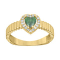 10K Yellow Gold Womens Round Heart White Green Cubic-Zirconia Heart Birthstone Ring