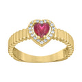 10K Yellow Gold Womens Round Heart White Red Cubic-Zirconia Heart Birthstone Ring