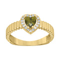 10K Yellow Gold Womens Round Heart White Green Cubic-Zirconia Heart Birthstone Ring
