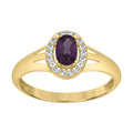 10K Yellow Gold Womens Round Oval White Purple Cubic-Zirconia Oval Birthstone Ring