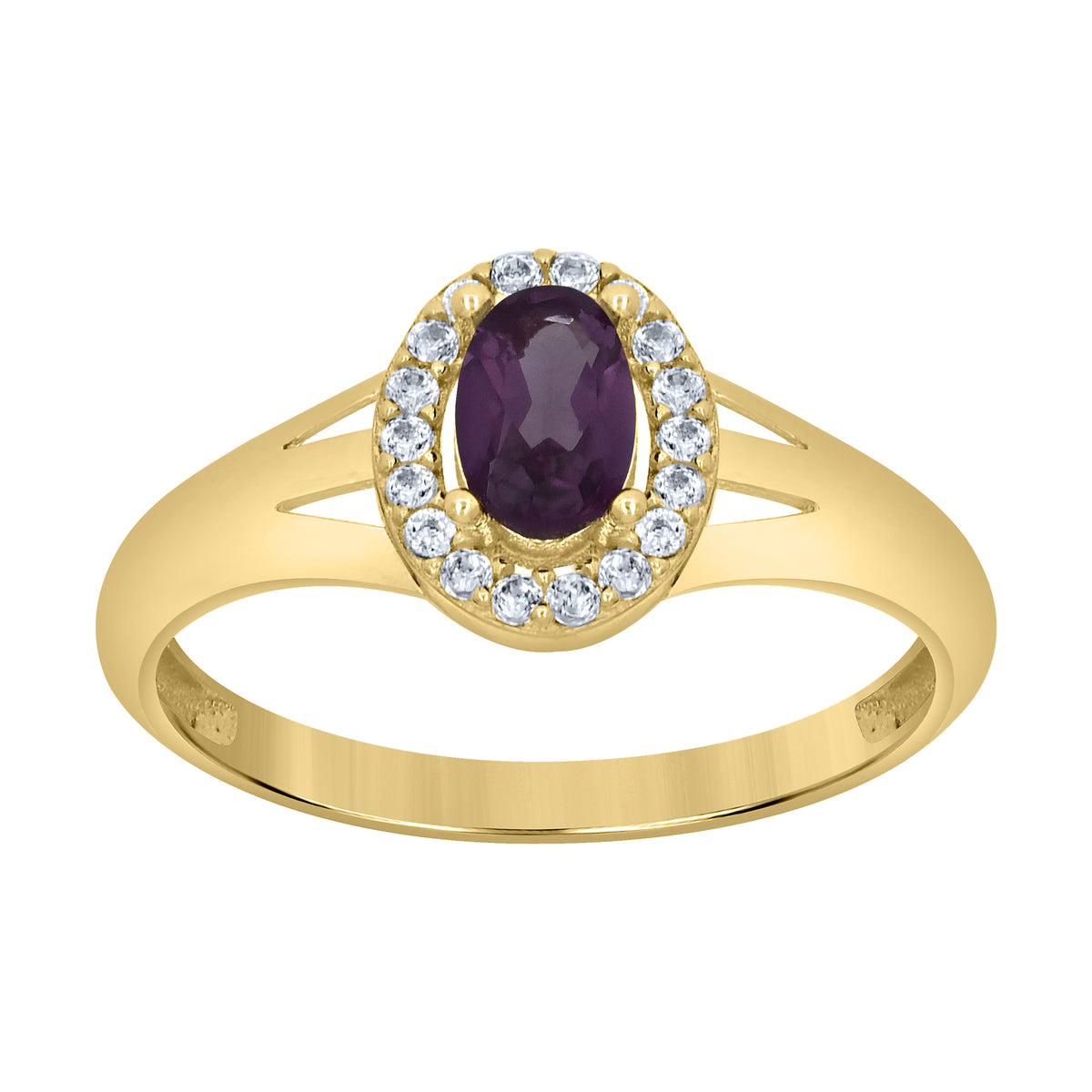 10K Yellow Gold Womens Round Oval White Purple Cubic-Zirconia Oval Birthstone Ring