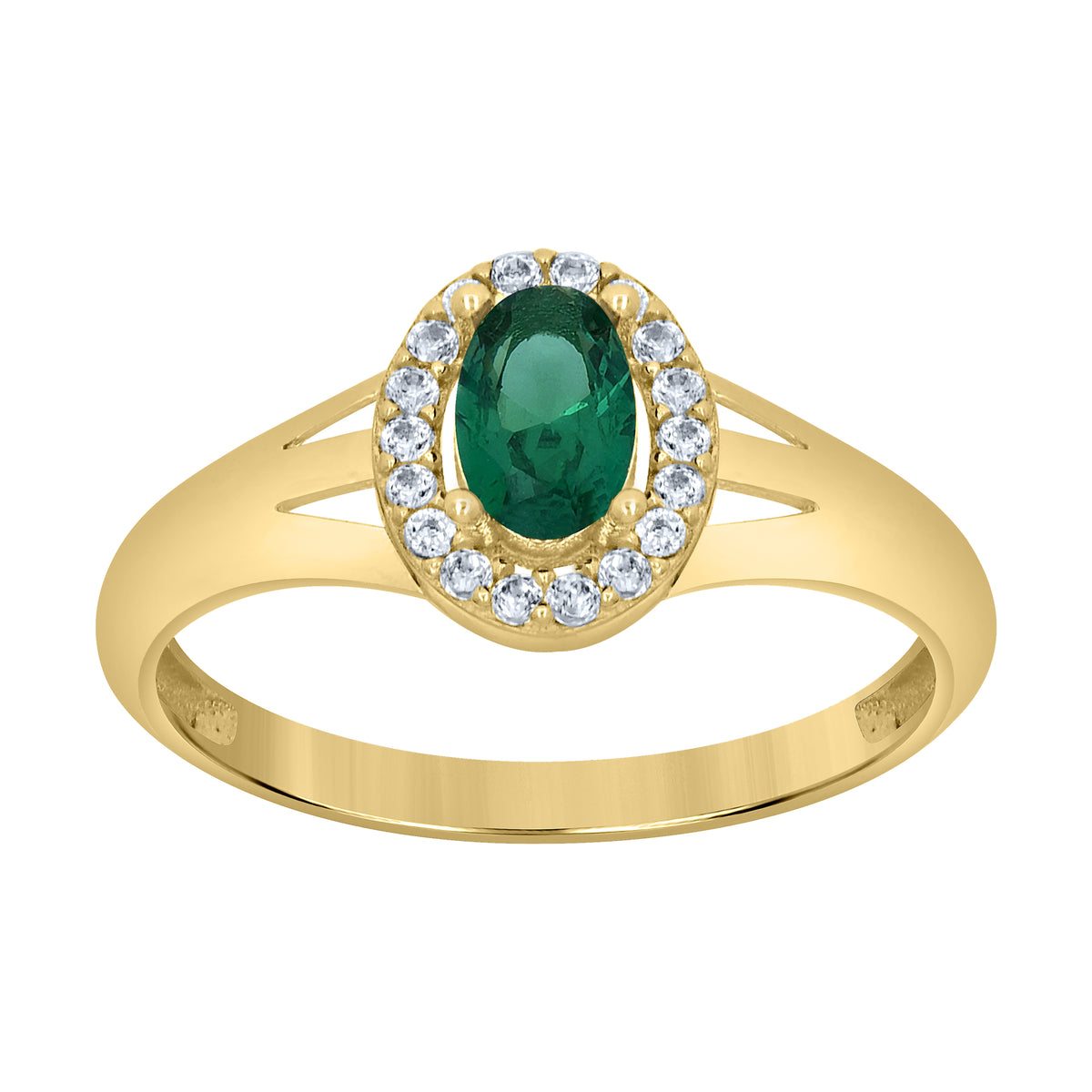 10K Yellow Gold Womens Round Oval White Green Cubic-Zirconia Oval Birthstone Ring