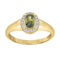 10K Yellow Gold Womens Round Oval White Green Cubic-Zirconia Oval Birthstone Ring