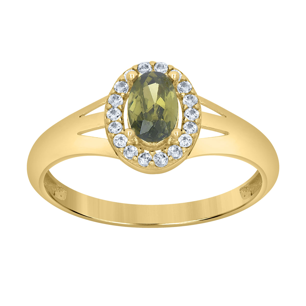 10K Yellow Gold Womens Round Oval White Green Cubic-Zirconia Oval Birthstone Ring