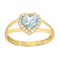 10K Yellow Gold Womens Round Heart White Aquamarine Cubic-Zirconia Heart Birthstone Ring