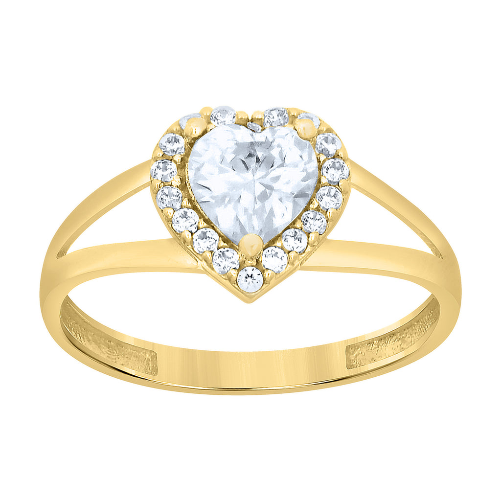 10K Yellow Gold Womens Round Heart Cubic-Zirconia Heart Birthstone Ring