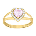 10K Yellow Gold Womens Round Heart White Pink Cubic-Zirconia Heart Birthstone Ring