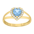 10K Yellow Gold Womens Round Heart White Blue Cubic-Zirconia Heart Birthstone Ring