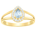 10K Yellow Gold Womens Round Pear White Blue Cubic-Zirconia Teardrop Birthstone Ring