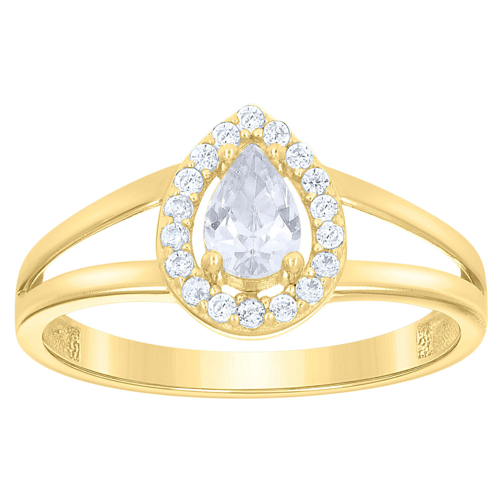 10K Yellow Gold Womens Round Pear Cubic-Zirconia Teardrop Birthstone Ring