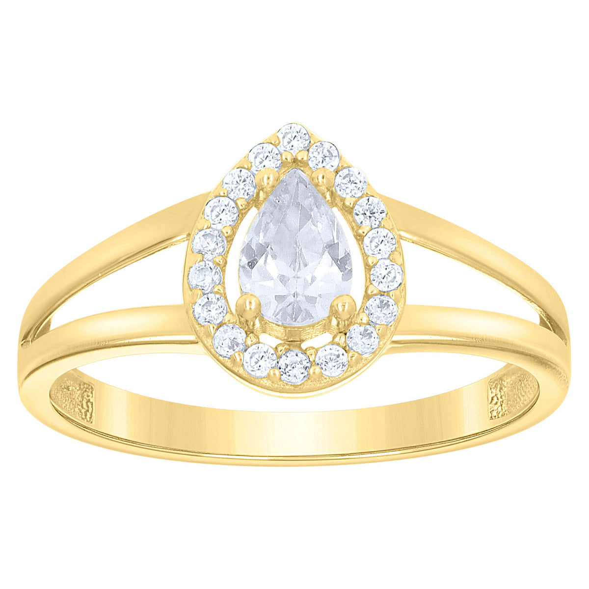 10K Yellow Gold Womens Round Pear Cubic-Zirconia Teardrop Birthstone Ring