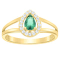 10K Yellow Gold Womens Round Pear White Green Cubic-Zirconia Teardrop Birthstone Ring