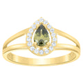 10K Yellow Gold Womens Round Pear White Green Cubic-Zirconia Teardrop Birthstone Ring