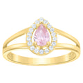 10K Yellow Gold Womens Round Pear White Pink Cubic-Zirconia Teardrop Birthstone Ring