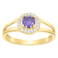 10K Yellow Gold Womens White Purple Cubic-Zirconia Fashion Birthstone Ring