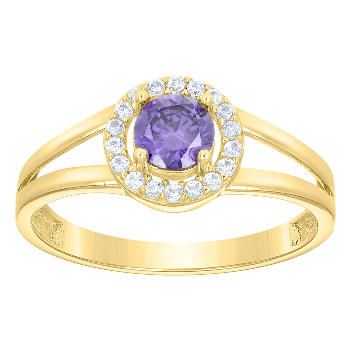 10K Yellow Gold Womens White Purple Cubic-Zirconia Fashion Birthstone Ring
